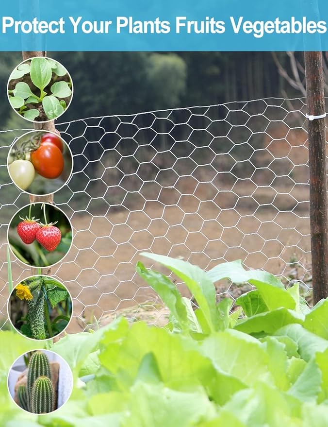 TOYPOPOR Chicken Wire 16'' x 190''/16ft(40cm x 5m), Outdoor Anti-Rust Hexagonal Galvanized Chicken Wire Mesh Fencing to Protect Gardening Plants Vegetables Flowers Fruits from Dogs Rabbits Squirrels