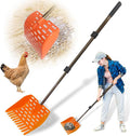 Chicken Dog Poop Scooper & Rake 2-in-1 Telescopic Chicken Litter Scoop for Chicken Coops & Small Farm Animals Sand Sifting Litter Shovel (Orange)