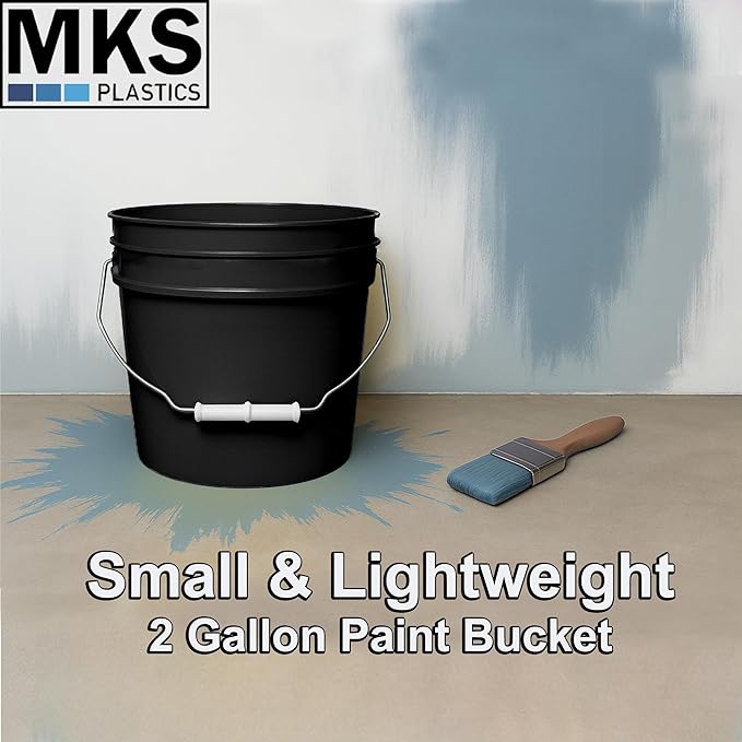 2-Gallon Bucket with Airtight Lid – Made in USA, Food Grade BPA Free Plastic, Heavy Duty Multi-Use, Metal Handle with Grip, Stackable Storage – Black, 6 Pack