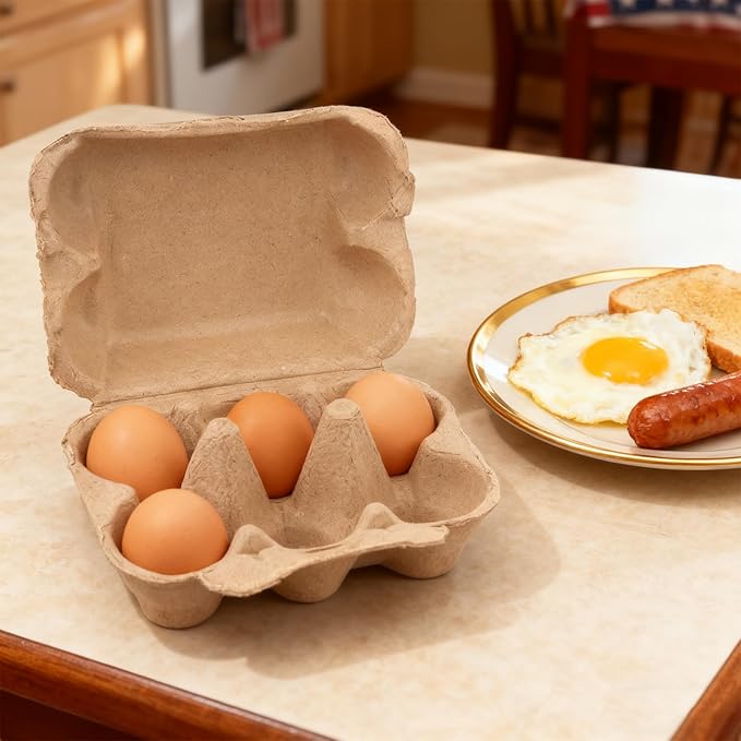 50 Pack Thick Shockproof Egg Cartons in Bulk, Half Dozen Paper Pulp Egg Crates for Home Farm Market Use