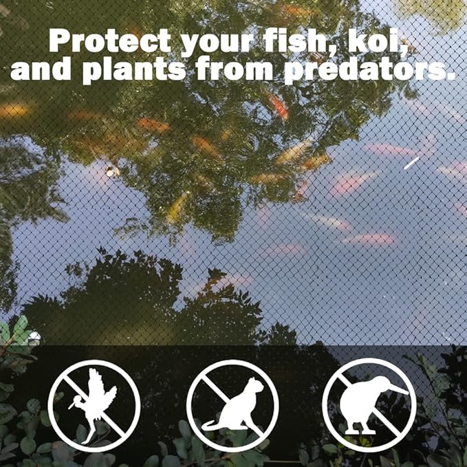 28x30ft Pond Netting for Leaves Leaf Net Cover Pond Net with Small Fine Mesh Protecting Koi Fish from Birds Cats Stakes Included
