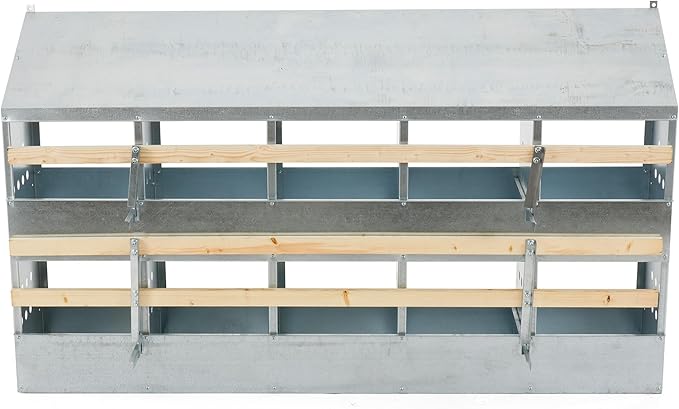 Brower 2-Tier 10-Hole Galvanized Steel Chicken Nesting Box, 50 to 60 Hen Capacity – Outdoor Poultry Laying Station with Hinged Folding Perches, Ventilated Design & Slanted Roof – Made in the USA