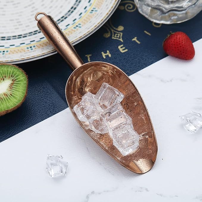 Berglander Stainless Steel Rose Gold Ice Scoop 6 OZ, Titanium Copper Plating Metal Ice Scooper For Ice Maker Multipurpose For Candy Wedding Kitchen Bar Party Pet Animal Dog Food Scoop Beach Shovel