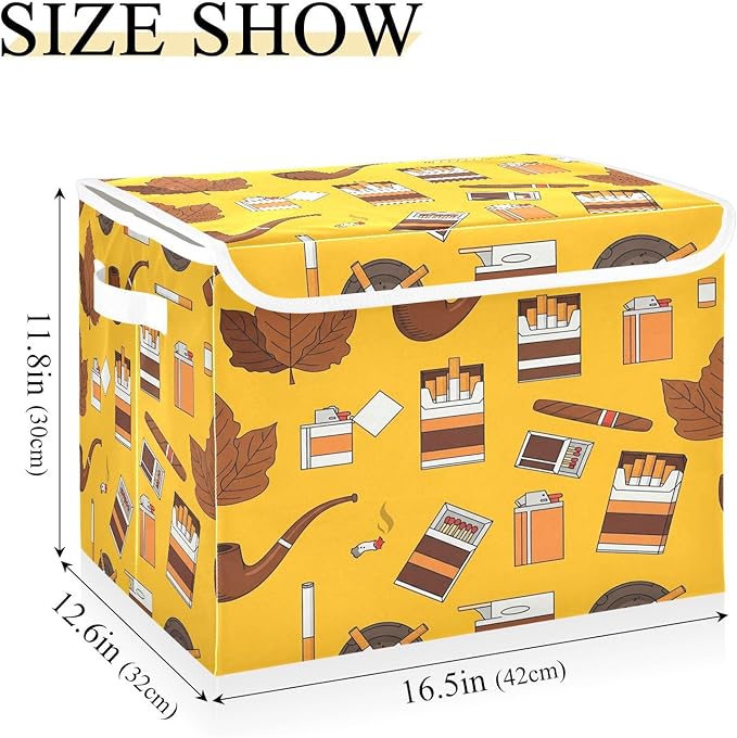 Pipes Leaves Ashtrays Smoke Storage Bins with Lids Foldable Storage Basket with Handles Collapsible Large Fabric Organizer Containers for Clothes Shelves Closet Office Home