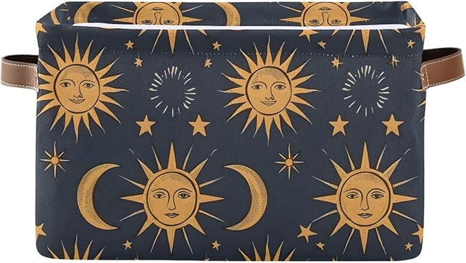 JIPONI Astrology Suns Moon Fabric Storage Bins for Shelves, Decorative Storage baskets for organizing, Closet Organizer with Handle for Cloth, Toys, Bedrooms, Farmhouse
