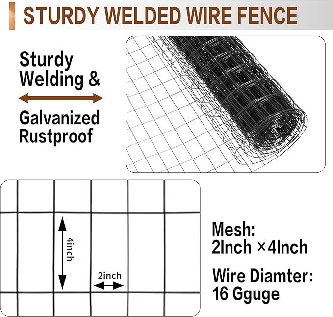 Tongmo 4 ft x 100 ft Black PVC Coated Welded Wire Fence, 16GA Garden Chicken Wire Fence Roll, Mesh Size 2" x 4" Hardware Cloth, Ideal for Yard Protection and Poultry Netting