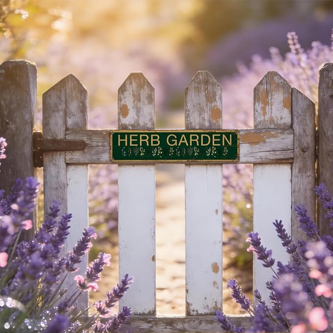 Herb Garden Metal Tin Sign, Vintage Rustic Garden Decor, Farmhouse Botanical Wall Decor, for Kitchen Yard Fence Porch Door, Outdoor Gardens Decoration, Ideas for Gardening Lovers, 15.7 x 3.9 Inches