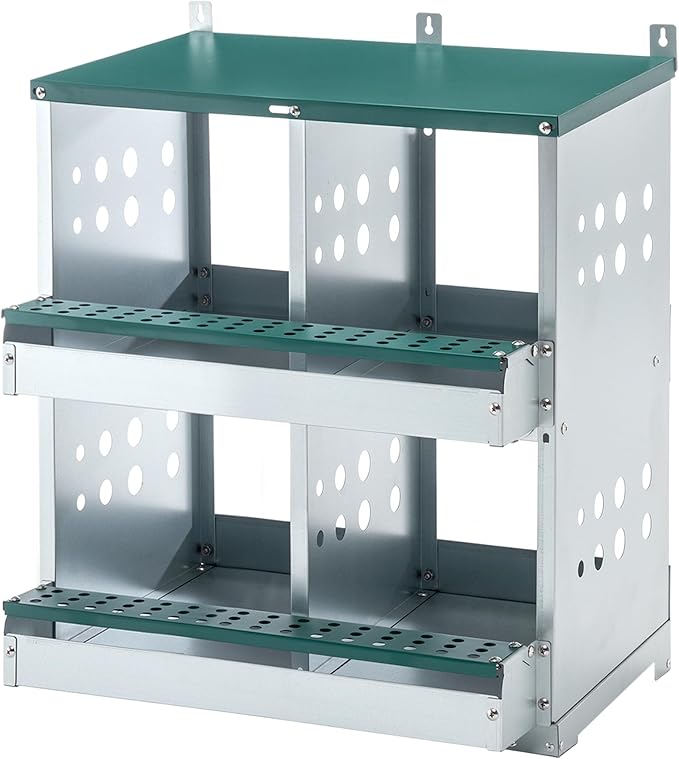 Chicken Nesting Box for Laying Eggs, 4 Rooms Chicken Nesting Boxes,Wall-Mounted Metal Roll Out Poultry Nest Box, Vented Holes Chickens Coop Case Laying Boxes to Collect Eggs