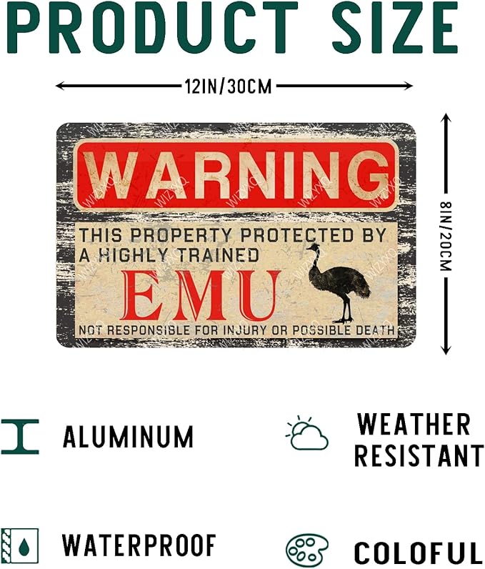 Emu Metal Warning Sign - Vintage Tin Aluminum Sign for Home Garden Yard Garage Street Outdoor 8×12 Inches