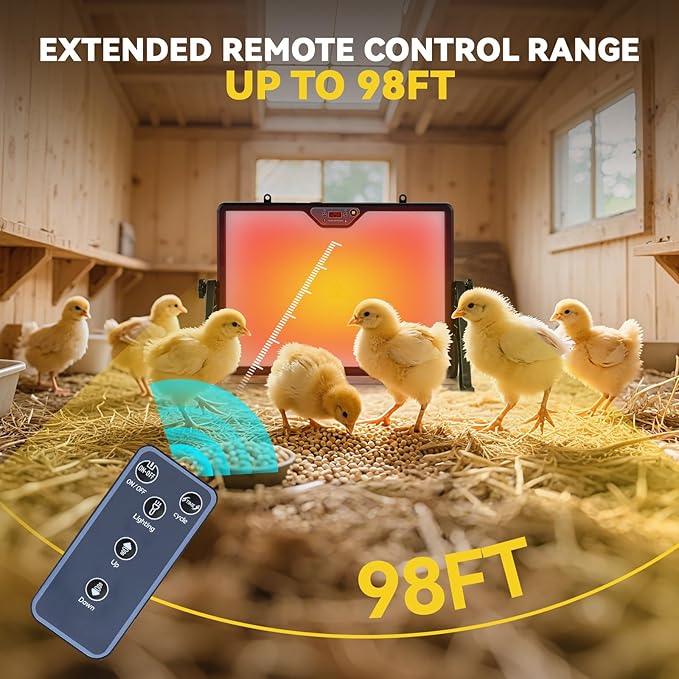 Chicken Coop Heater, 200W Chicken Heater with Remote Control, Double Side Heating + 360°Adjustable, Coop Heater with Timing Function, Adjustable Temp, Led for Chickens & Small Pets in Winter