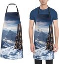 Kitchen Aprons for Men Women Waterproof Apron with 2 Pockets Skis on mountain Apron Adjustable Bib Aprons