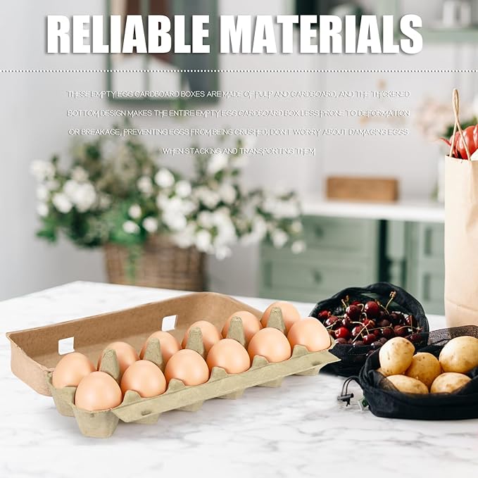 Lechay 20 Pcs Egg Cartons Cheap Bulk, 2x6 Eggs 12 count Pulp Paper Egg Tray Egg Tray Container for Supermarkets, Kitchen, Vegetable Markets