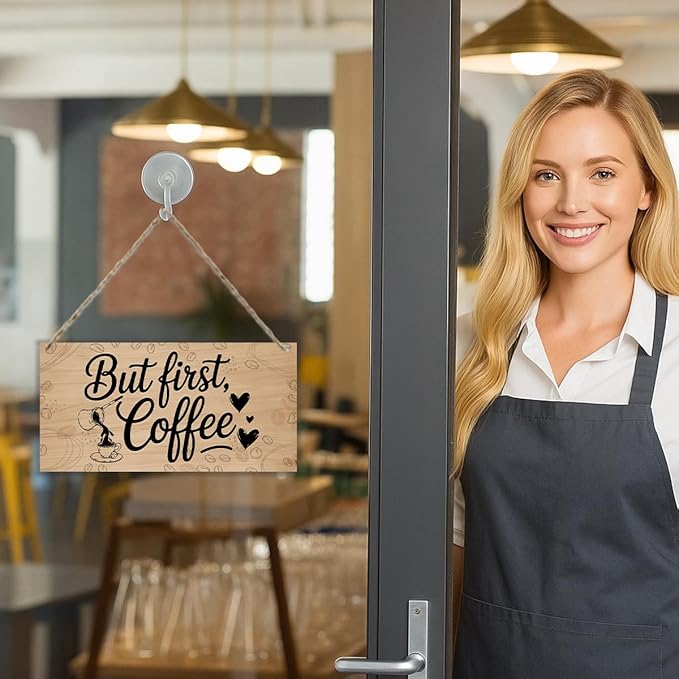But First Coffee Decorative Sign, Coffee Bar Wooden Hanging Decor Sign, Vintage Kitchen Decor, Retro Wood Grain Decoration, Rustic Wooden Signs for Kitchen Cafe Bar 12 x 6 Inches