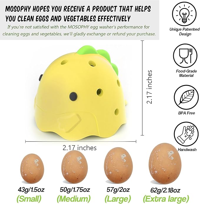 Silicone Egg Washer - Cute Dinosaur Egg Cleaner for Fresh Eggs, Fruits & Veggies, Ideal for Homesteaders, Backyard Chickens & Egg Collectors