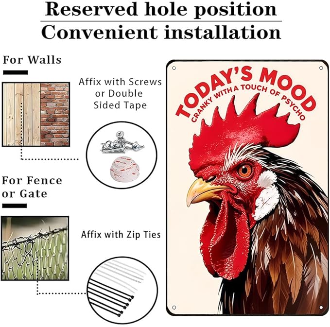 Funnysign Chicken Gifts Vintage Chicken Today's Mood Tin Sign for Chicken Coop Farm Kitchen Garden Yard Decor 8x12 inch (3914)