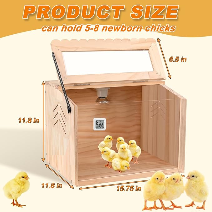 Chick Brooder Box, Brooder Box for Chicks, Pine,Quail Cage, Duck Brooder, Quail Cages, Ideal for Chicks, Ducks, Quails, Hamsters and Lizards,15.75'L x 11.8'W x 11.8'H