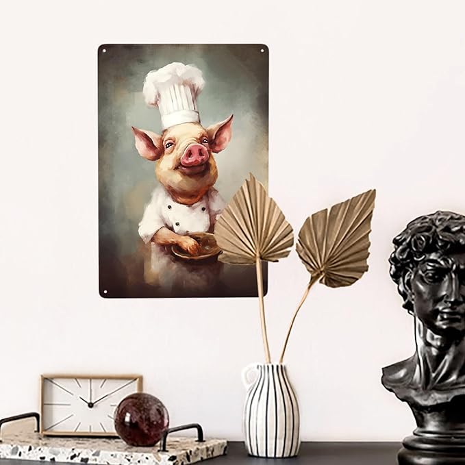JOCASA Pig Chef Vintage Metal Poster Sign Decor-Retro Aluminum Metal Tin Sign for Home Wall Decor, Kitchen, Bedroom, Signs Gift,12''x 8''