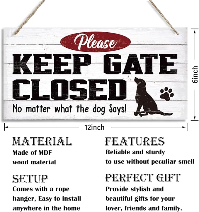 Warning Signs, Keep Gate Closed Dog Sign, Decorative Wood Hanging Wood Plaque, Warning Animal Dogs Signs, Funny Novelty Caution Dog Signs, Dogs Owner Home Decor, Door Gate Hanger Outdoor