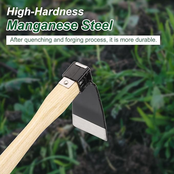 HARFINGTON Garden Hoe 15" x 4.72" Steel Hoe Garden Tool Anti-Rust with Non-Slip Wooden Handle Edger Weeder Shovel for Backyard Loosening Farm Planting Weeding