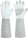 HANDLANDY Long Gardening Gloves for Men & Women, Thorn Proof Rose Pruning Gloves Leather Gauntlets Garden Glove Yard Work Glove (Silver Gray, Small)