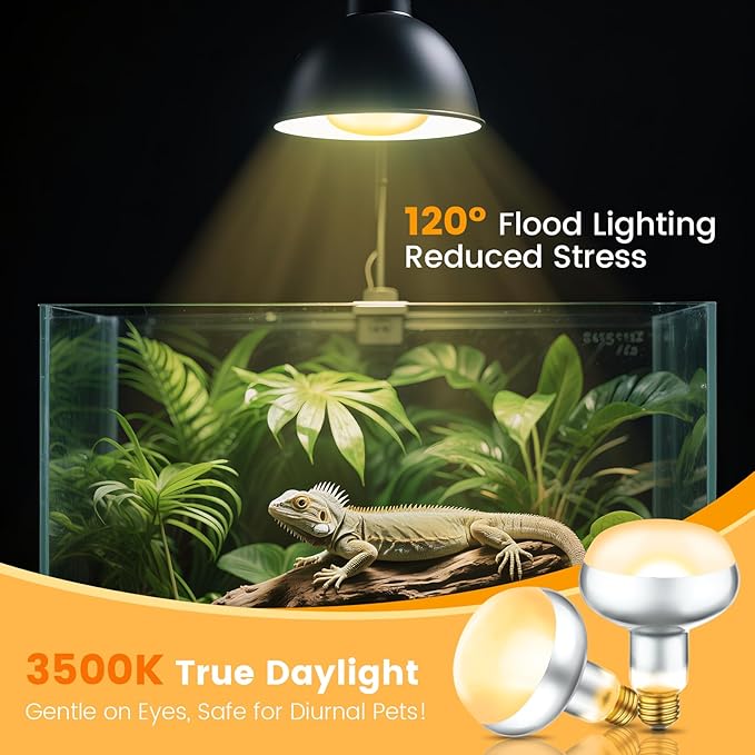 Dual Reptile Light Fixture with 100W Daytime Heat & UVB 10.0 Reptile Bulb, 2 Independent Switches, Reptile UVA UVB Heat Combo Pack