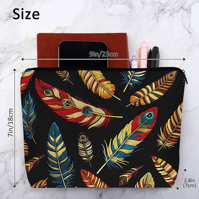 Peacock Feathers Makeup Bags Makeup Organizer, Tribal Tropical Peacock Feather Flax Toiletry Bags Travel Cosmetic Bag Makeup Purse Pouch Skincare Bag Wallet Bags For Women Men