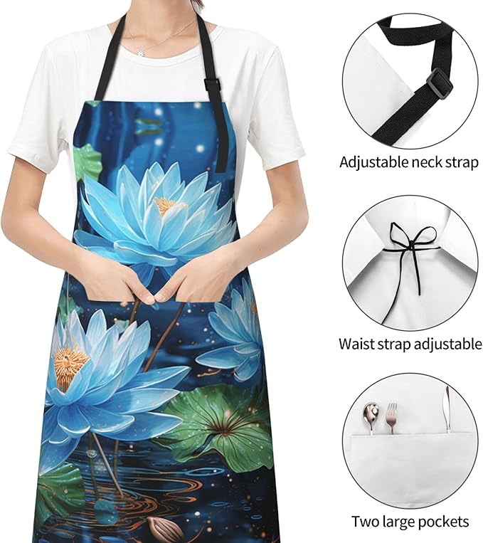 Kitchen Aprons for Men Women Waterproof Apron with 2 Pockets Skis on mountain Apron Adjustable Bib Aprons