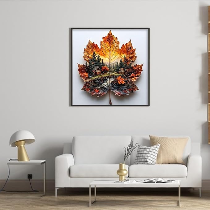 Maple Leaf Forest Cabin Stamped Cross Stitch Kits for Adults Beginners - 45x45cm 11CT Pre-Printed Embroidery Needlepoint Starter Kit, DIY Craft Perfect for Christmas Gift Home