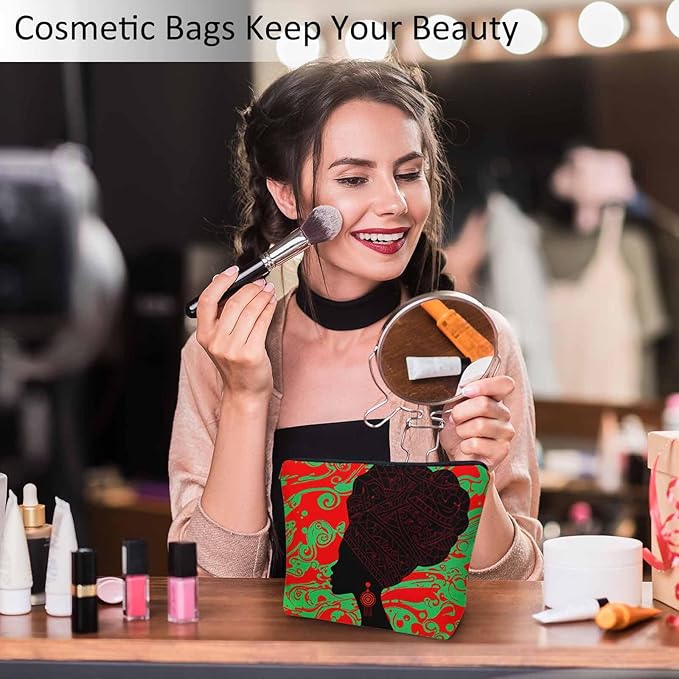 Women Cosmetic Bag African Woman, Sexy African Woman Ethnic Turban Red Cute Makeup Bag For Purse Cosmetic Travel Bag For Toiletries Makeup Storage Bag Flax Skincare Bag Make Up Pouch Bags