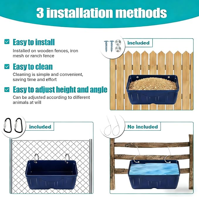 Chicken Feeder,Hanging Goat Feeders,Hanging Poultry Feeder for Sheep, Duck and Dog, Fence Feeder Trough Livestock Feeding Container, Chicken Coop Accessories, 2 Pack Blue Chicken Feeder Waterer
