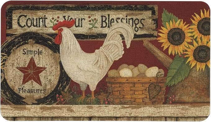 Roszwtit Farmhouse Kitchen Rugs and Mats, Farm Rooster Door Mat, Seasonal Washable Non-Slip Floor Mats for Home Kitchen Decor 30x17 Inch