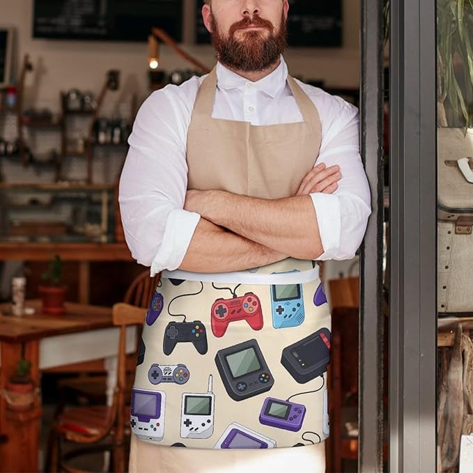 Unisex Chef Waiter Apron Waist Half Short Serving Aprons with 3 Pockets