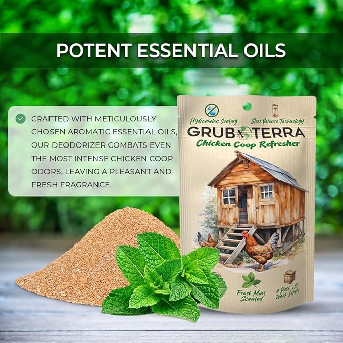 GrubTerra Chicken Coop Odor Eliminator, Coop Refresher & Litter Deodorizer – Zero Odor Neutralizer for Chicken Bedding, Sand, Nesting Pads & Runs - Mint Scent