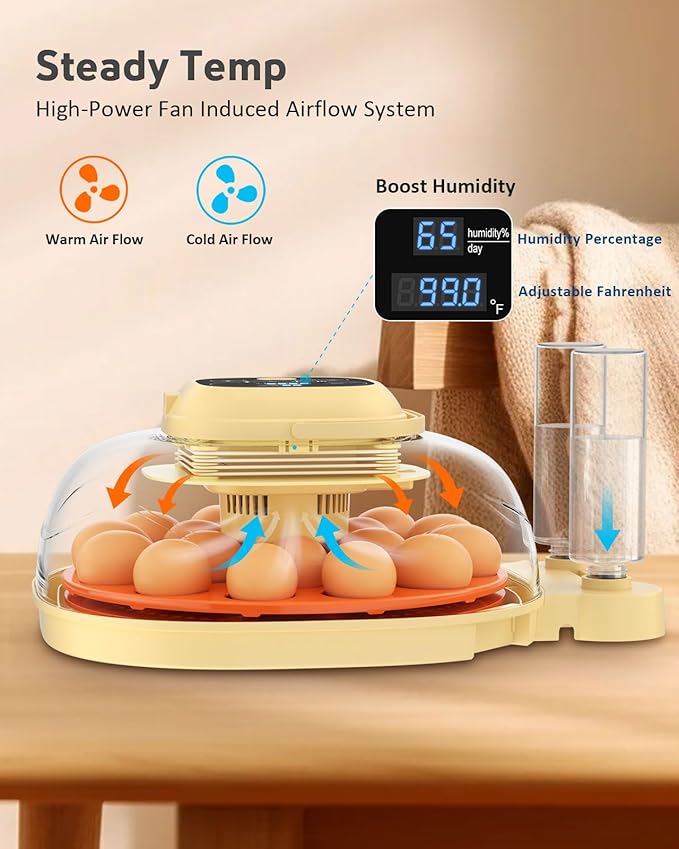 18-33 Egg Incubator for Hatching Eggs, Automatic Egg Turning, Egg Candler, Temperature/Humidity Control, Incubator for Hatching Chicken, Quail, Duck Eggs, 360° Clear View for Home, Classroom, Farm