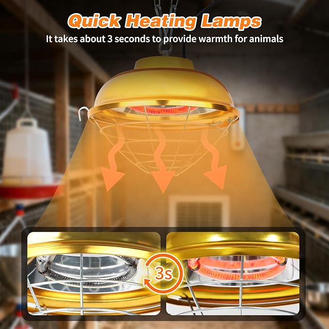 300W Chicken Coop Heater Lamp, Waterproof Heat Lamp for Chickens with 2-Stage, Brooder Heater for Chicks with Chain for Indoor & Outdoor Use Heating Lamps for Chick Duck Rabbit Dog