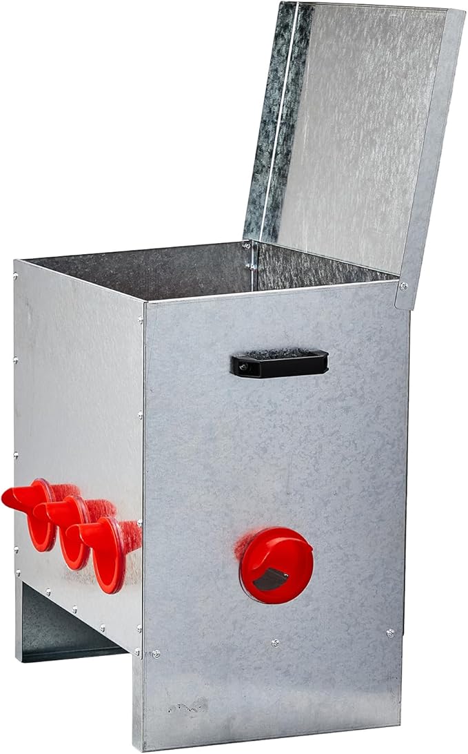 Automatic Chicken Feeder No-Waste, Metal Poultry Feeder Large Capacity for Chickens, Geese, Ducks, Turkeys, Quails (5 Ports)