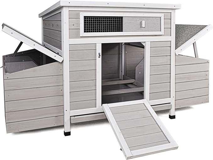 58" Chicken Coop,Outdoor Large Chicken Coop with 6 Nesting Boxes,Weatherproof Poultry Cage,Removable Tray for Farm, Backyard