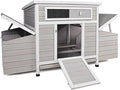 Large Wooden Chicken Coop Outdoor Hen House with Nesting Box，Walk-in Poultry Cage with Secure Locks, Metal Mesh Run for Backyard Farm Use (Gray 57.87")
