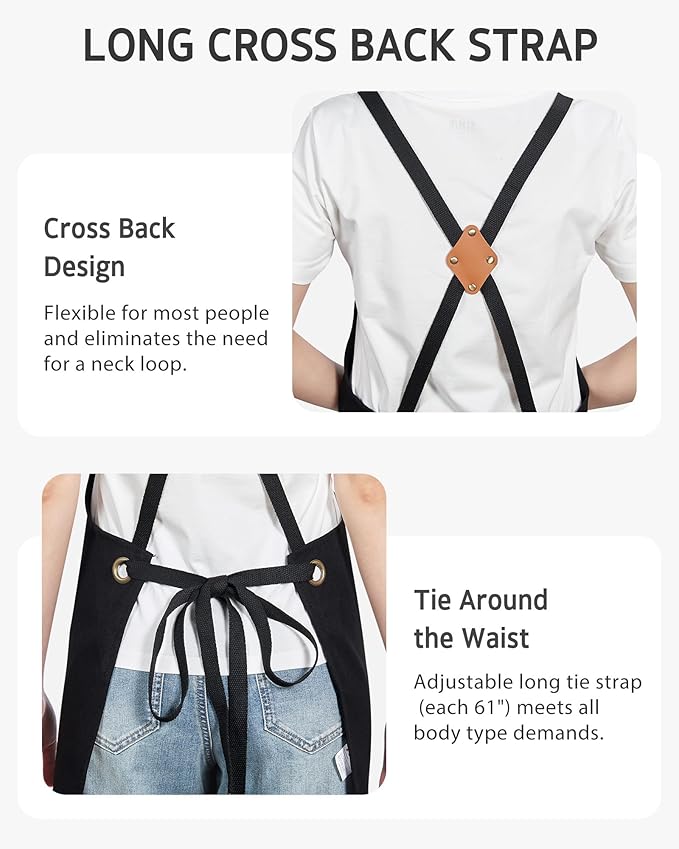 Syntus Adjustable Bib Apron with 2 Pockets Cooking Kitchen Aprons for Women Men Chef