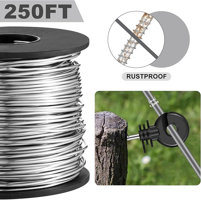 53 Pcs Electric Fence Set 250FT Electric Fence Wire 50 Pcs Electric Fence Insulators and 2 Pcs Electric Fence Warning Signs for Animal Husbandry Electronic