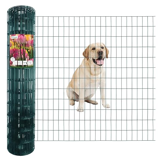 Green PVC Coated Welded Wire Fence 48 Inch x 50 Foot, 2 Inch x 4 Inch 14GA, Garden Border Fencing Roll Vinyl Coating Metal Wire Mesh Hardware Cloth for Yard Vegetable Plant Protection