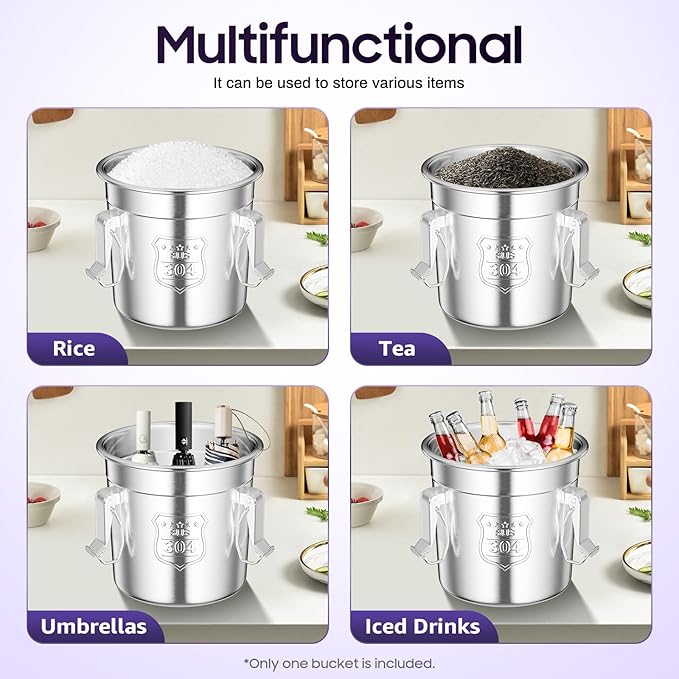 6L/1.59Gal Stainless Steel Airtight Canister Food Storage Canisters with Airtight Lid&Locking Clamp Rice Cereal Grain Canisters Container Bucket for Rice Milk Jug Coffee Bean Cookies Storage