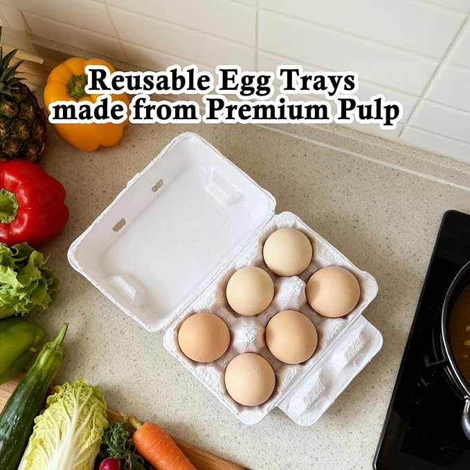 Farm Fresh Egg Cartons, White, 6-Cavity Jumbo Size for Duck and Turkey Eggs, Blank Top for Custom Labels, Commercial and Home Use (50)