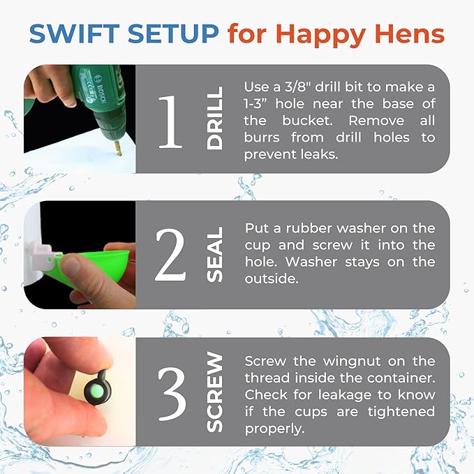 Lil'Clucker - Large Automatic Chicken Waterer Cups Suitable for Ducks, Geese, Turkeys, and Bunny Rabbit - Water Feeder Kit - Poultry Waterer (Green, 5 Pack)