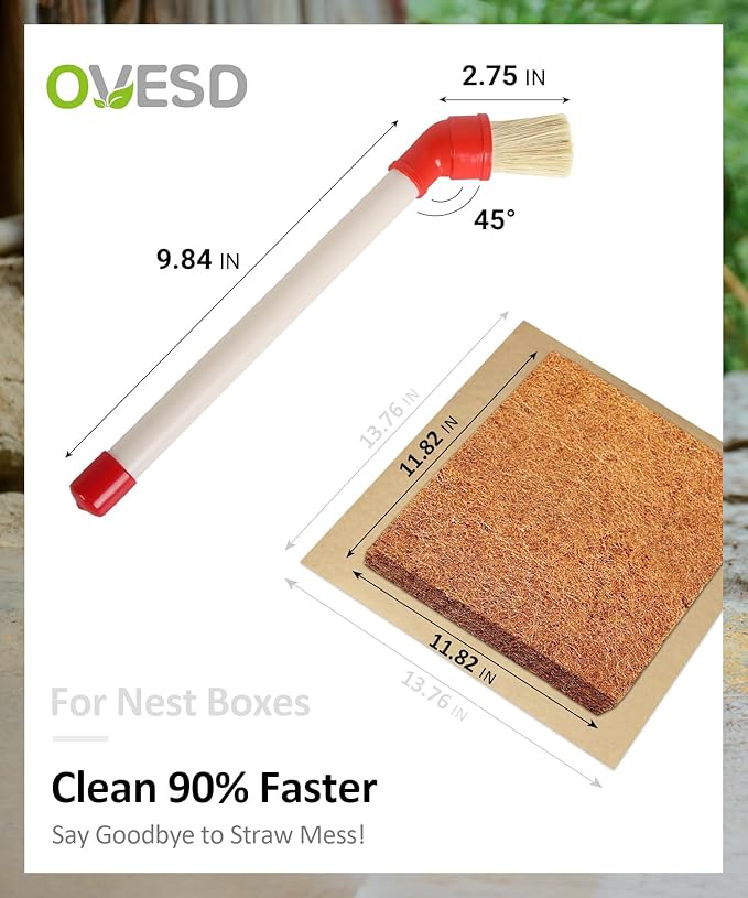 Reusable Washable Chicken Nesting Pads, 3X-Thick Nest Box Pads with Cleaning Brush, 12"x12" Chicken Coop Bedding for Laying Hens, Biodegradable Nesting Boxes Accessories (7 Pads + 1 Brush)