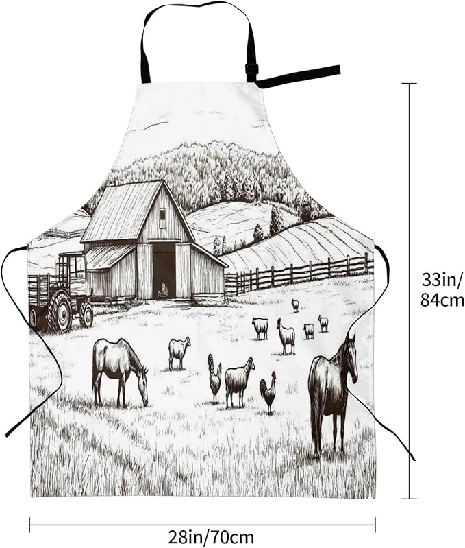 Farm Animals 2 For Waterproof Adjustable Adult Apron With Pockets For Men And Women Cooking, Painting