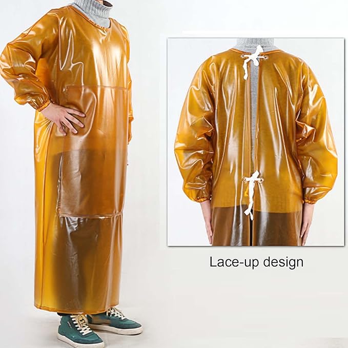 Double Thickened Industrial Apron Cowboy Aprons Water Proof and Oil-Proof Reversible Smock Lace-up Design Wide Elasticated Cuffs