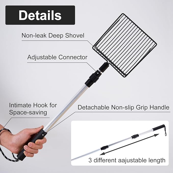 2 Pack Chicken Poop Scooper, 3 in 1 Stretchable Chicken Coop Accessories (22.4 to 41.9 Inch), Metal Sifting Shovel for Chicken Coop Cleaning Tools Separating Poo and Debris from Sand