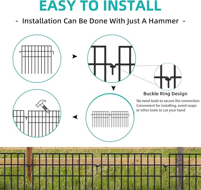 46 Panels Animal Barrier Fence, No Dig Fences, 13in(H) X 65.2ft(L) Garden Fence Animal Barrier for Rabbit and Dog Under Fencing Barrier, Rustproof Metal Fences Border for Outdoor, Yard, Patio