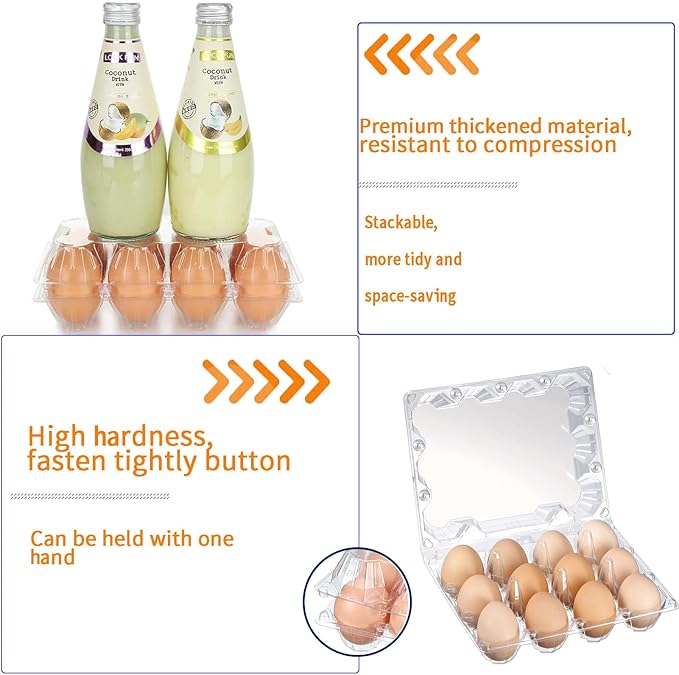 Egg Cartons 12 Packs - 4x3 Egg Cartons Bulk 1 Dozen Plastic Egg Carton Cheap Bulk, Clear Empty Reusable Egg Carton Holds up to 12 Eggs Securely for Farm Market Family Kitchen Storing Eggs